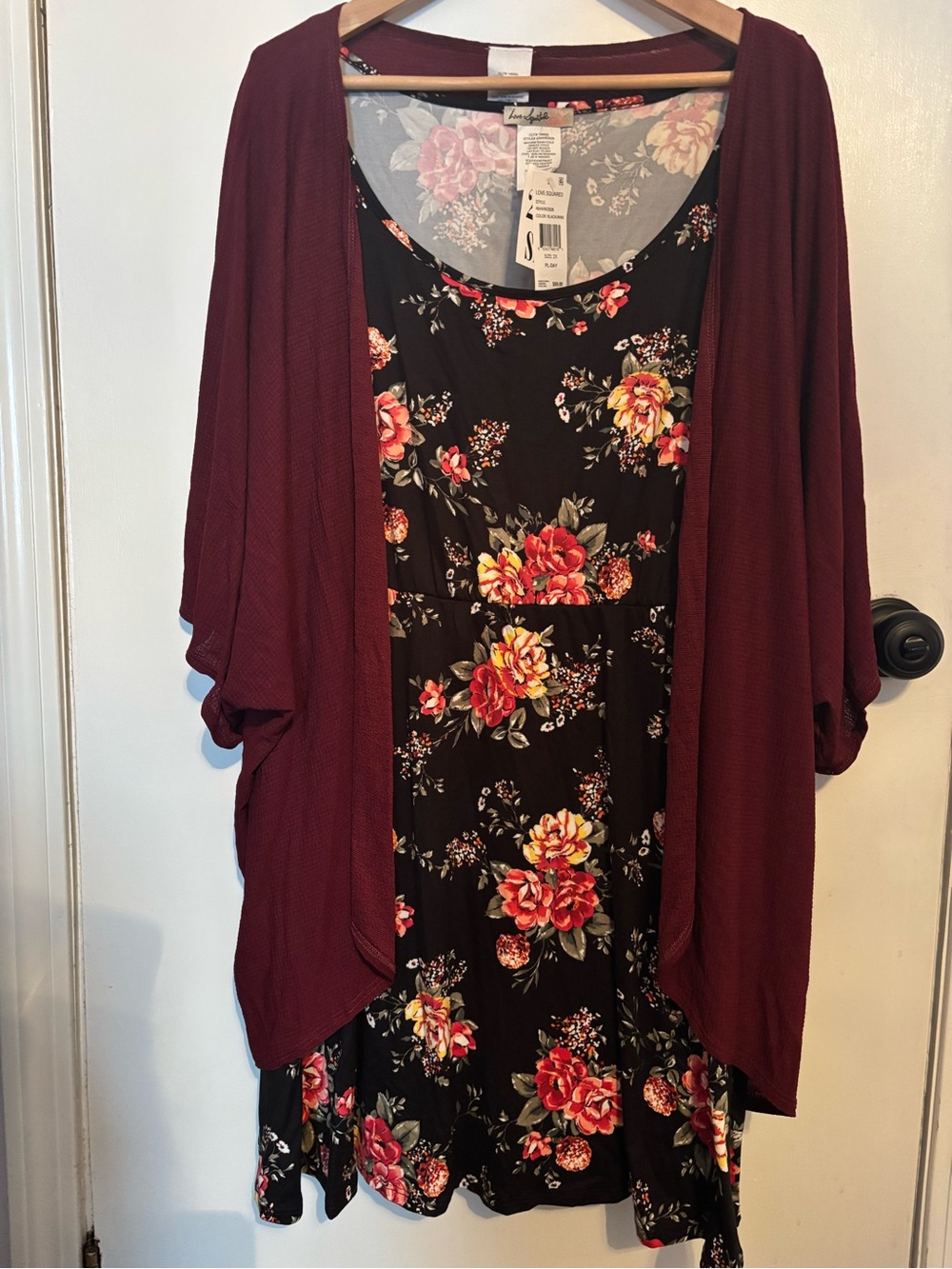 Love Squared Black Floral Dress with Wine Accents